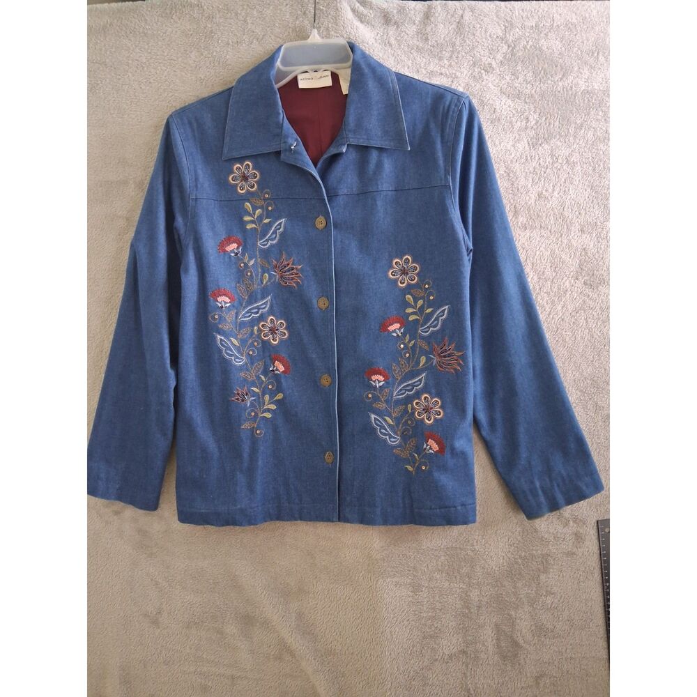 Denim Jacket Sz 12 Blue Floral Embroidered Folk Artsy Hippie Cottage Vtg Y2K 90s